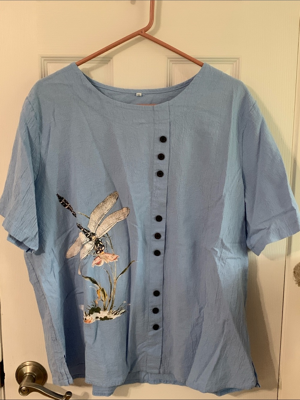 Light Blue Short-Sleeve Cotton Top - Relaxed Fit
